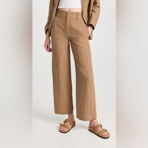 Vince Drop Waist Brown Linen Blend Utility Wide Leg Women Size 4 Ankle Trouser